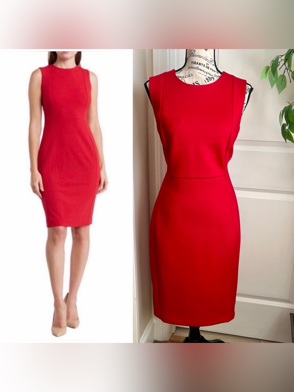 Calvin Klein Sleeveless Knee-Length Sheath Pencil Cocktail Dress Red Sz 10